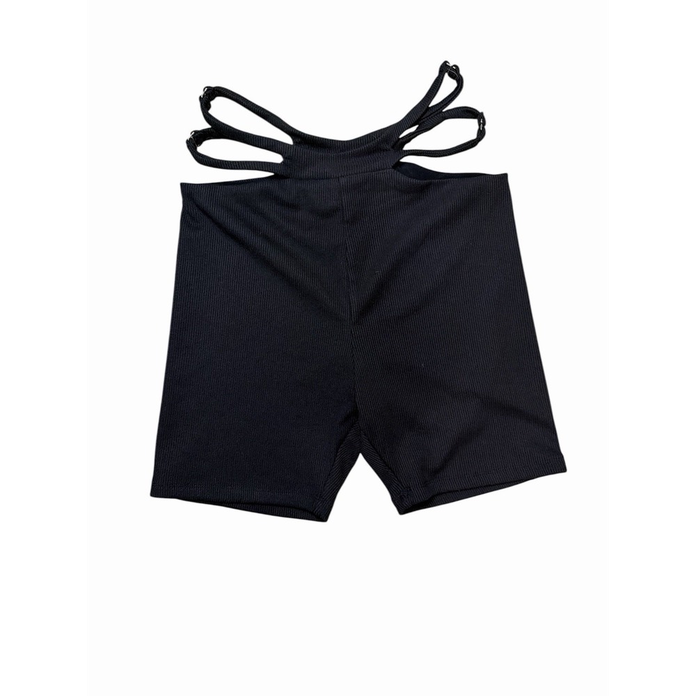 Princess Polly Black Ribbed Cut Out Strappy Biker Shorts Womens Size US 4 EU 36